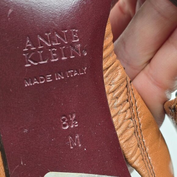 Vintage 90s Y2K Made in Italy Cognac Brown Leather Square Toe Block Heels - Picture 12 of 12